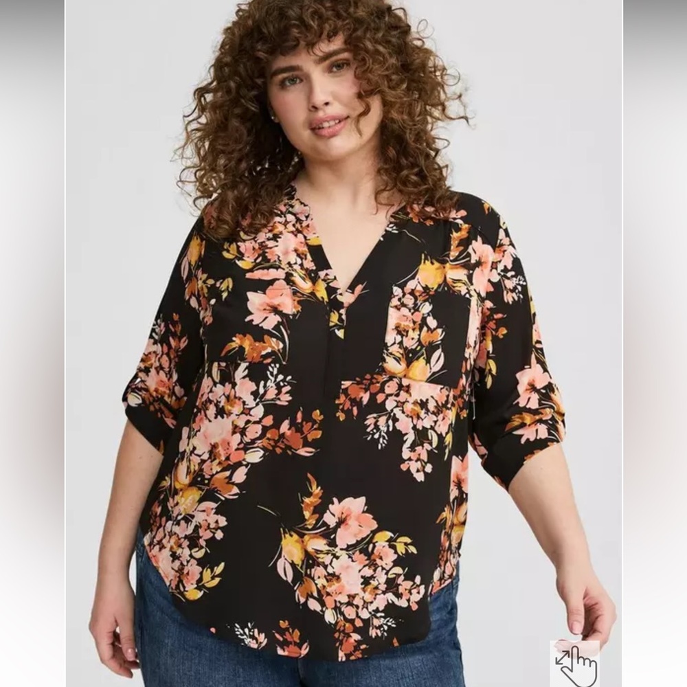 Torrid Harper 3/4 Sleeve Pullover Blouse Black and Floral size 5